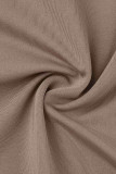 Coffee Sexy Solid Patchwork Flounce Spaghetti Strap Sling Dress Dresses