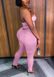 Pink Sexy Print Patchwork Strapless Sleeveless Two Pieces