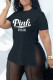 Black Fashion Casual Letter Print Slit O Neck T-Shirts