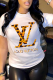 White Fashion Casual Print Patchwork O Neck T-Shirts