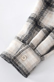 Multicolor Casual Street Plaid Print Patchwork Buckle Turndown Collar Tops