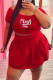 Red Fashion Casual Letter Print Basic O Neck Short Sleeve Two Pieces