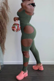 Ink Green Sexy Casual Solid Hollowed Out U Neck Sleeveless Two Pieces