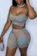 Grey Fashion Sexy Print Basic O Neck Sleeveless Two Pieces