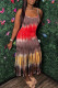 Red-brown Sexy Casual Print Tie Dye Tassel Spaghetti Strap Long Dress