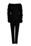 Black Sexy Solid Patchwork Zipper Collar Skinny Jumpsuits