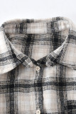 Multicolor Casual Street Plaid Print Patchwork Buckle Turndown Collar Tops