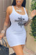 White Sexy Casual Letter Print Basic U Neck Vest Dress