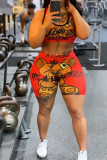 Orange Casual Sportswear Print Vests O Neck Sleeveless Two Pieces