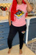 Pink Fashion Casual Print Patchwork O Neck Short Sleeve Two Pieces