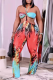 Red Sexy Patchwork Tie-dye Halter Straight Jumpsuits