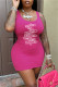 Rose Red Sexy Casual Letter Print Basic U Neck Vest Dress