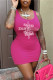 Rose Red Sexy Casual Letter Print Basic U Neck Vest Dress