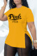 Yellow Fashion Casual Letter Print Slit O Neck T-Shirts