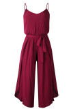 Pink Fashion Street Solid Frenulum Spaghetti Strap Loose Jumpsuits