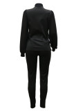 Black Casual Solid Patchwork Zipper Zipper Collar Long Sleeve Two Pieces