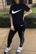 Black Fashion Casual Print Letter O Neck Short Sleeve Two Pieces