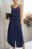 Pink Fashion Street Solid Frenulum Spaghetti Strap Loose Jumpsuits