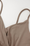 Coffee Sexy Solid Patchwork Flounce Spaghetti Strap Sling Dress Dresses