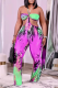 Pink Sexy Patchwork Tie-dye Halter Straight Jumpsuits