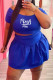 Blue Fashion Casual Letter Print Basic O Neck Short Sleeve Two Pieces