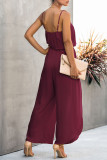 Pink Fashion Street Solid Frenulum Spaghetti Strap Loose Jumpsuits