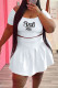 White Fashion Casual Letter Print Basic O Neck Short Sleeve Two Pieces