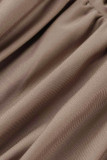 Coffee Sexy Solid Patchwork Flounce Spaghetti Strap Sling Dress Dresses