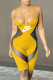 Yellow Fashion Casual Print Patchwork Spaghetti Strap Rompers