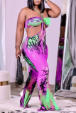 Red Sexy Patchwork Tie-dye Halter Straight Jumpsuits