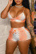 Orange Fashion Sexy Print Backless Spaghetti Strap Sleeveless Two Pieces
