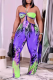 Purple Sexy Patchwork Tie-dye Halter Straight Jumpsuits