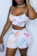 White Fashion Sexy Print Basic O Neck Sleeveless Two Pieces