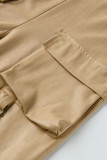Khaki Sexy Solid Split Joint Pocket Asymmetrical Zipper U Neck Sleeveless Two Pieces