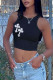 Black Casual Solid Patchwork Appliques O Neck Tops