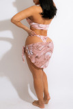 Pink Sexy Print Patchwork Swimwears