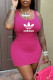 Rose Red Fashion Sexy Print Letter U Neck One Step Skirt Dresses