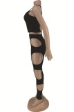 Ink Green Sexy Casual Solid Hollowed Out U Neck Sleeveless Two Pieces