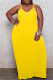Yellow Sexy Casual Plus Size Solid Backless Spaghetti Strap Long Dress