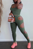 Ink Green Sexy Casual Solid Hollowed Out U Neck Sleeveless Two Pieces