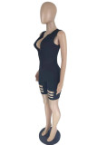 Pink Sexy Casual Solid Ripped Zipper Collar Skinny Romper