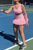 Pink Sportswear Solid Patchwork U Neck Sleeveless Two Pieces