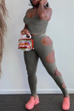 Ink Green Sexy Casual Solid Hollowed Out U Neck Sleeveless Two Pieces