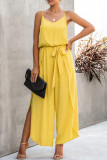Pink Fashion Street Solid Frenulum Spaghetti Strap Loose Jumpsuits