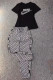 Black Fashion Casual Print Patchwork O Neck Short Sleeve Two Pieces
