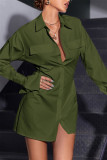 Beige Fashion Casual Solid Patchwork Turndown Collar Shirt Dress Dresses