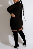 Pink Sweet Solid Patchwork Fold Half A Turtleneck Irregular Dress Dresses