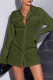 Army Green Fashion Casual Solid Patchwork Turndown Collar Shirt Dress Dresses