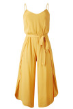 Pink Fashion Street Solid Frenulum Spaghetti Strap Loose Jumpsuits