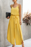 Pink Fashion Street Solid Frenulum Spaghetti Strap Loose Jumpsuits